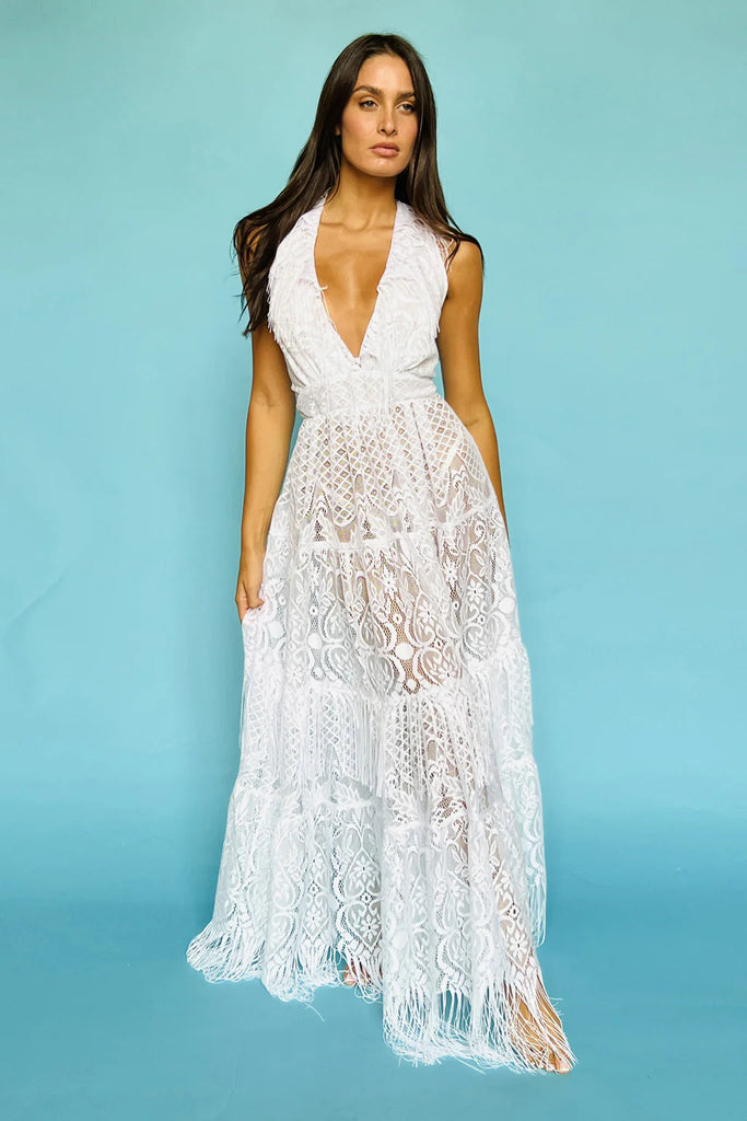 VELLUTO BIANCO | Open-Back White Lace Maxi Dress | ladolceboutique.com.au VELLUTO BIANCO | Open-Back White Lace Maxi Dress | ladolceboutique.com.au
